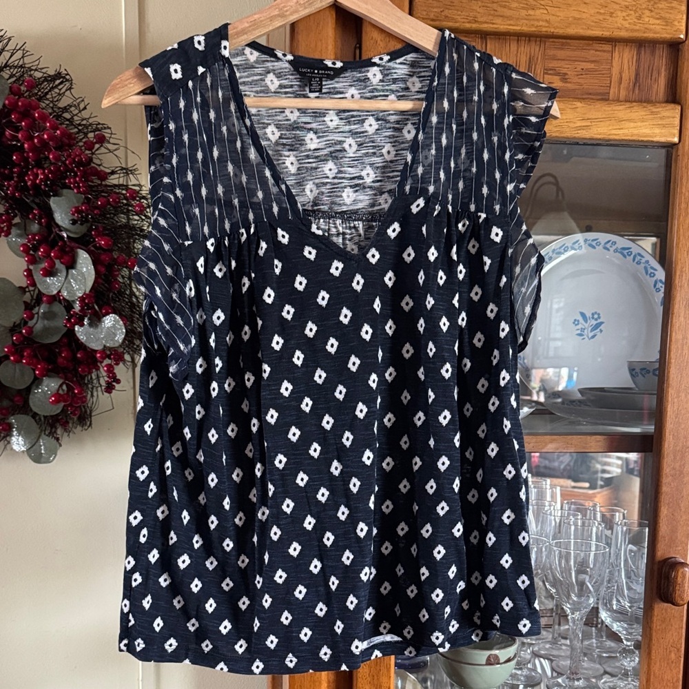 Lucky Brand Navy and White Sleeveless Blouse